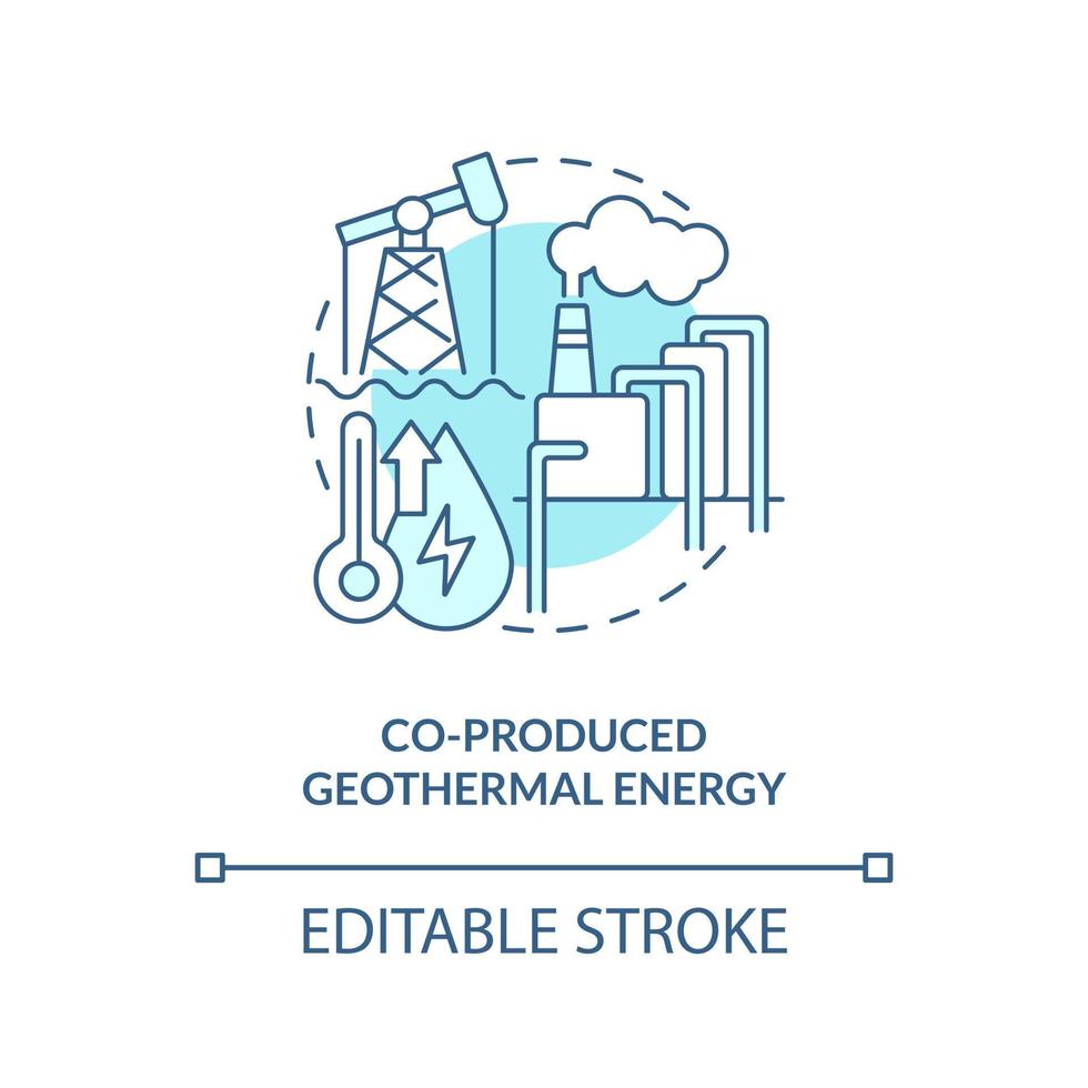 Co-produced geothermal energy blue concept icon. Petroleum extraction byproduct abstract idea thin line illustration. Isolated outline drawing. Editable stroke vector