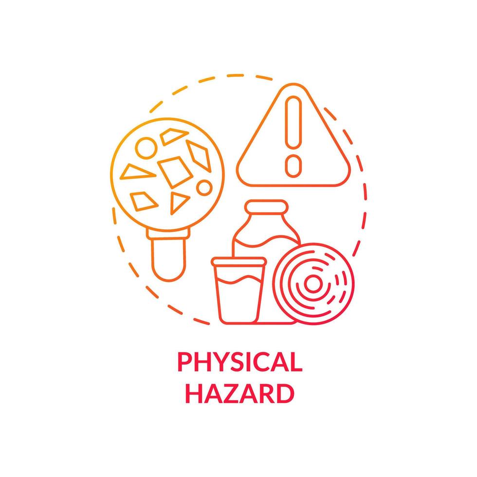 Physical hazard red gradient concept icon. Involving objects in products. Food safety risk abstract idea thin line illustration. Isolated outline drawing vector