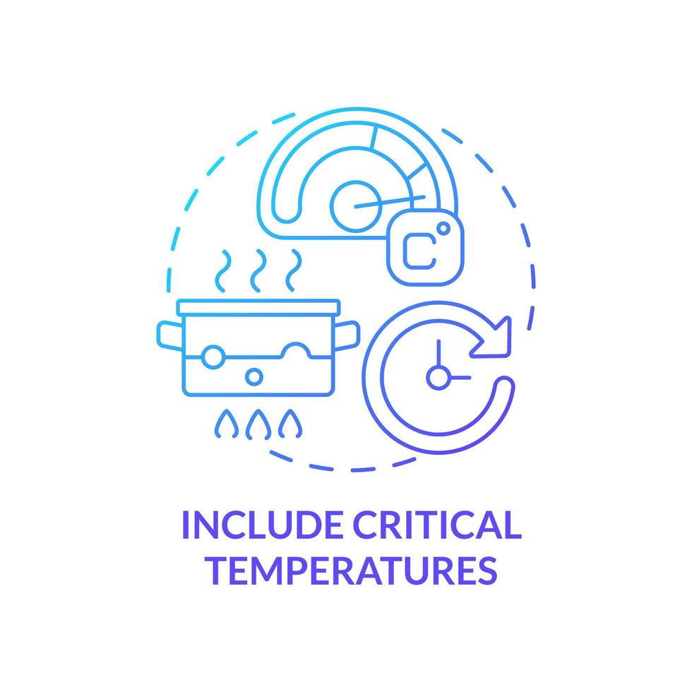 Include critical temperatures blue gradient concept icon. Products processing. HACCP on practice abstract idea thin line illustration. Isolated outline drawing vector