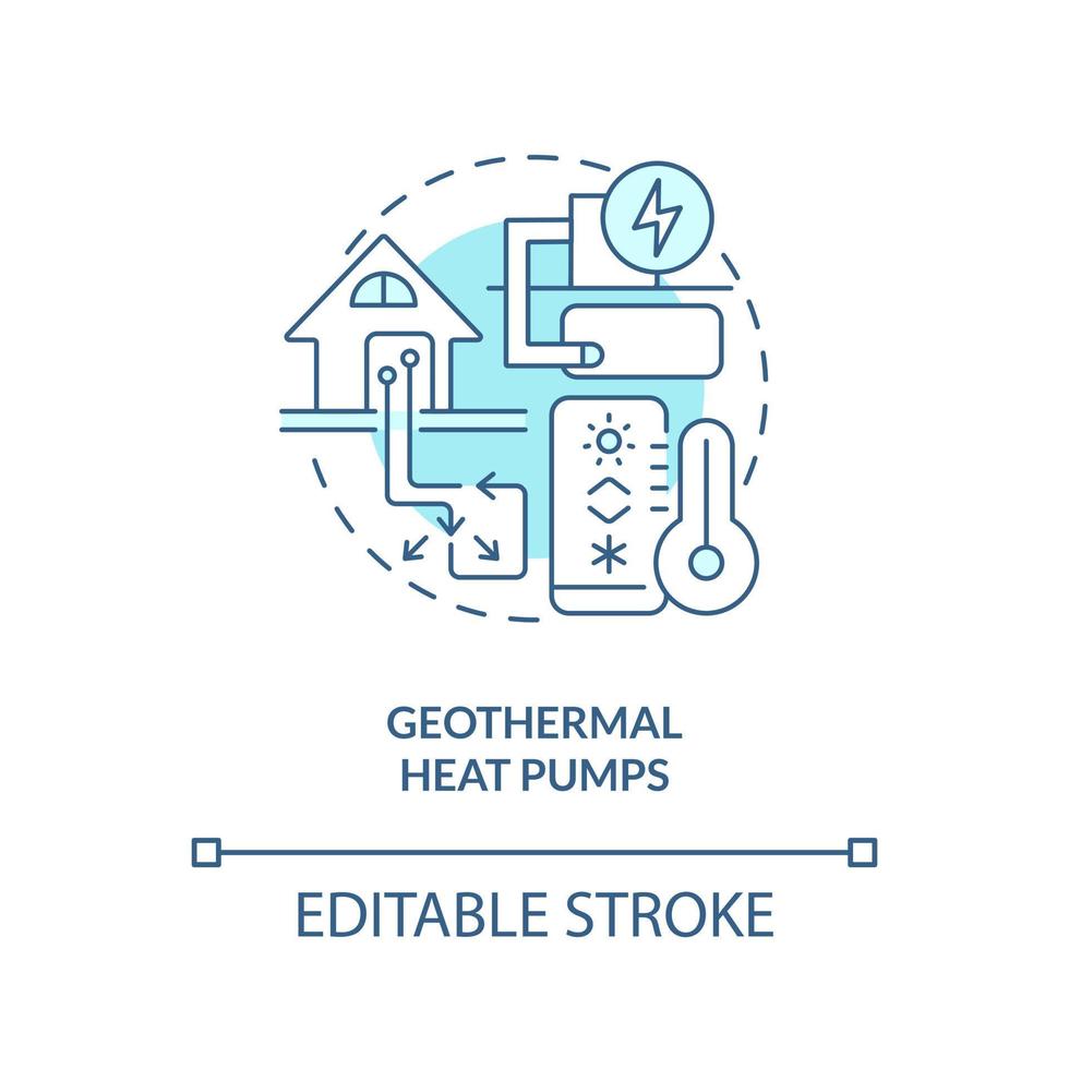 Geothermal heat pumps blue concept icon. Water circulation. Type of geothermal energy abstract idea thin line illustration. Isolated outline drawing. Editable stroke vector