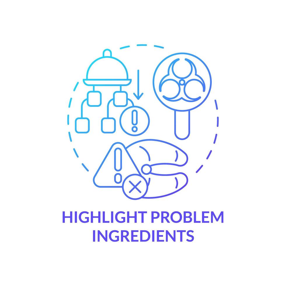 Highlight problem ingredients blue gradient concept icon. Food safety control. HACCP on practice abstract idea thin line illustration. Isolated outline drawing vector