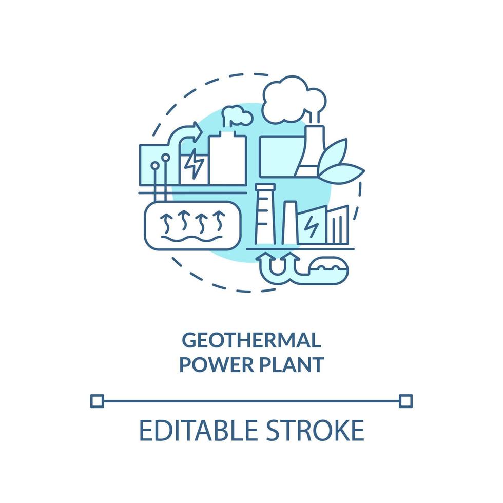 Geothermal power plant blue concept icon. Underground reservoir. Geothermal energy abstract idea thin line illustration. Isolated outline drawing. Editable stroke vector