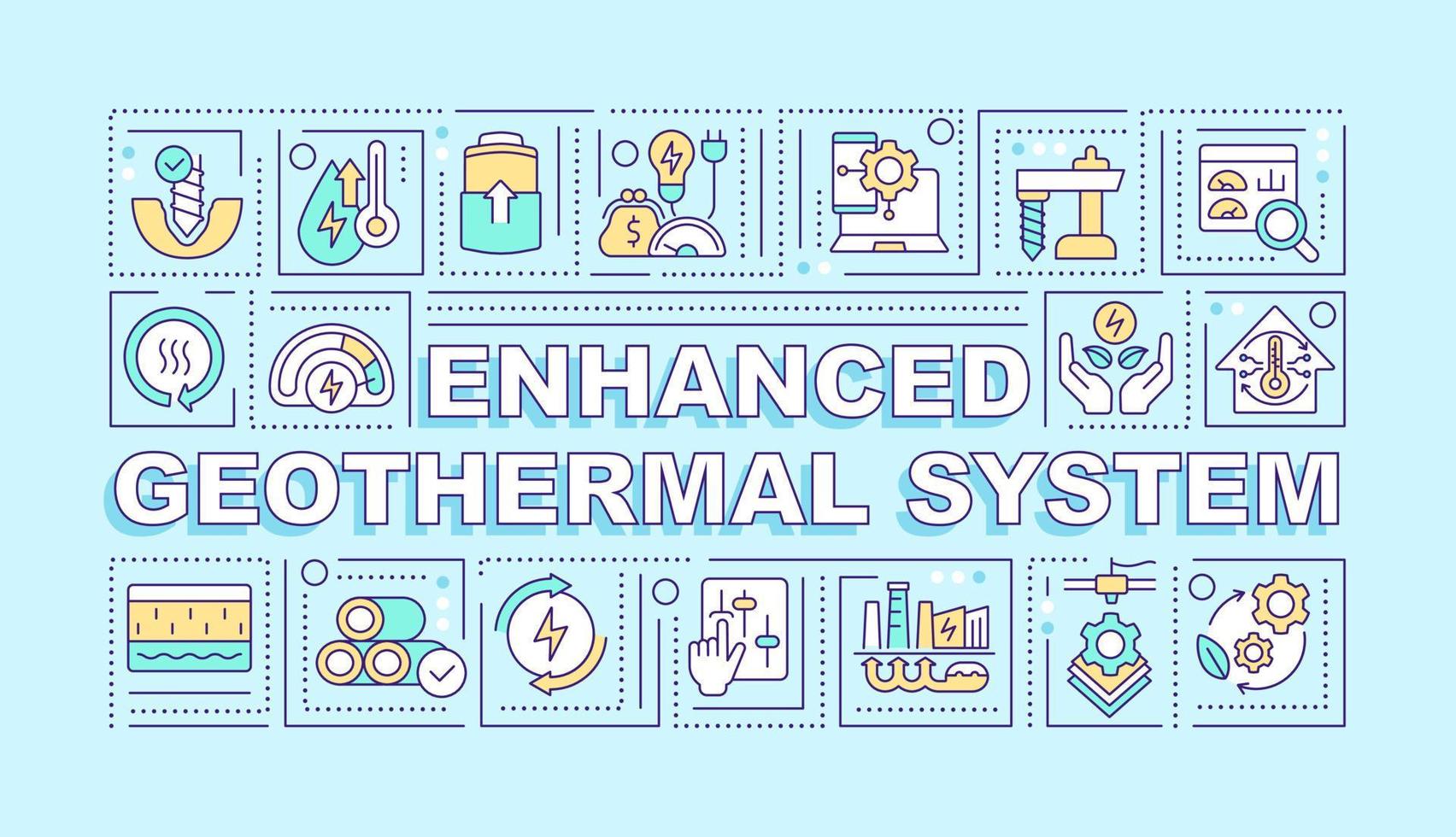 Enhanced geothermal system word concepts light blue banner. Infographics with editable icons on color background. Isolated typography. Vector illustration with text