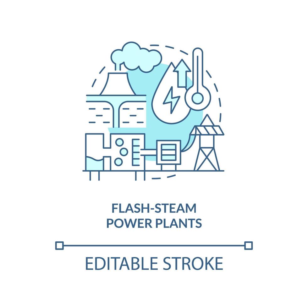 Flash-steam power plant blue concept icon. High pressured steam. Geothermal station abstract idea thin line illustration. Isolated outline drawing. Editable stroke vector