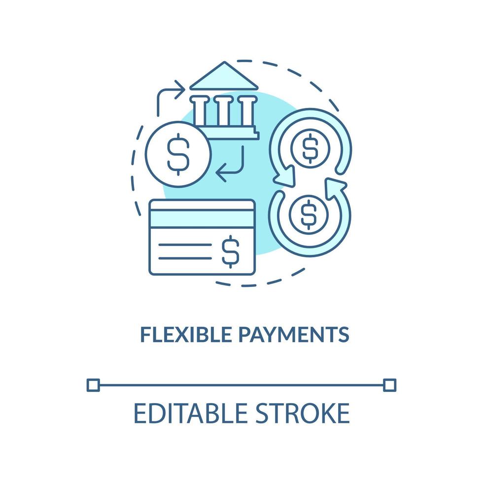 Flexible payments turquoise concept icon. Payroll management software benefit abstract idea thin line illustration. Isolated outline drawing. Editable stroke vector