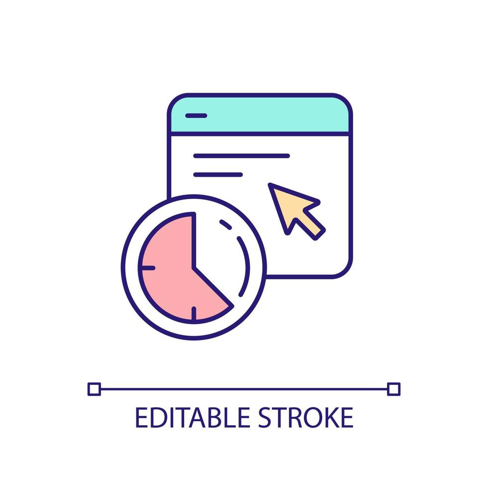 página web cargando hora rgb color icono. en línea recurso. ciberespacio. computadora programa. sitio web. Internet surf. aislado vector ilustración. sencillo lleno línea dibujo. editable carrera