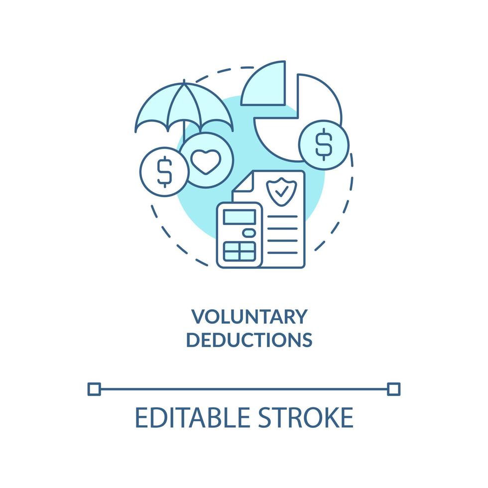 Voluntary deductions turquoise concept icon. Employee payroll withholding type abstract idea thin line illustration. Isolated outline drawing. Editable stroke vector