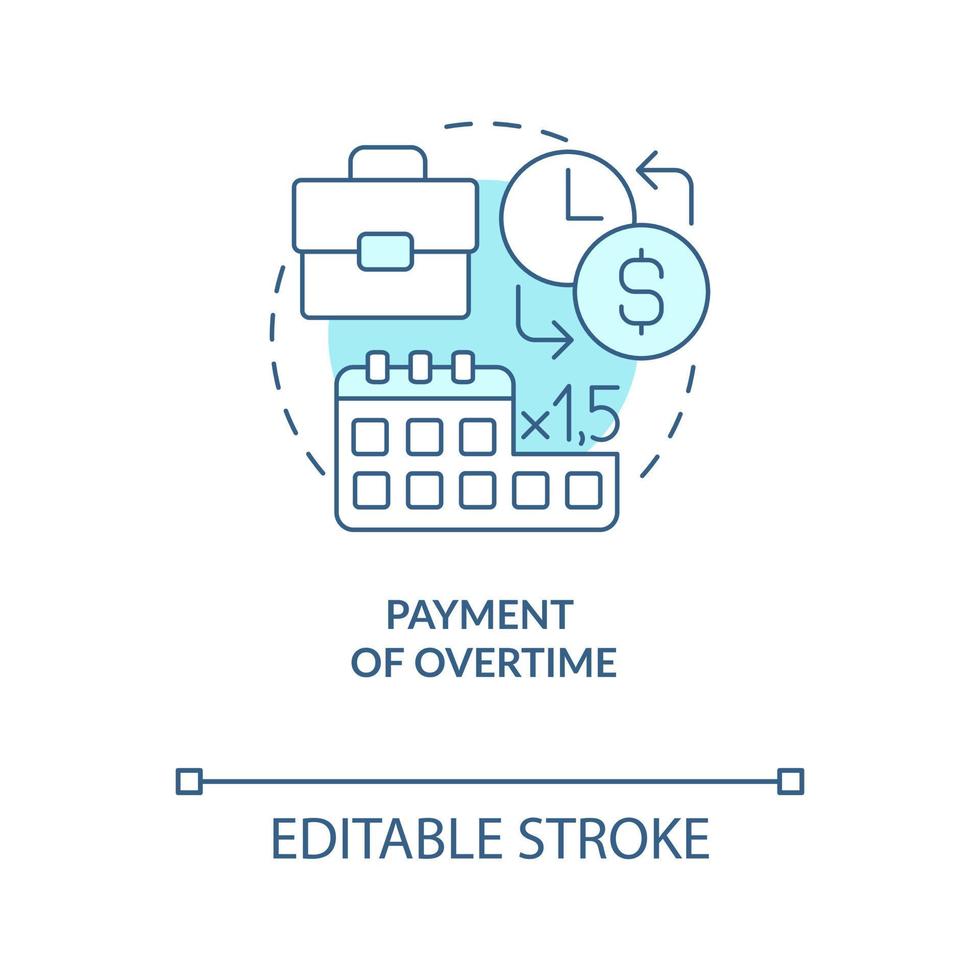 Payment of overtime turquoise concept icon. Employee grievances on wage issue abstract idea thin line illustration. Isolated outline drawing. Editable stroke vector