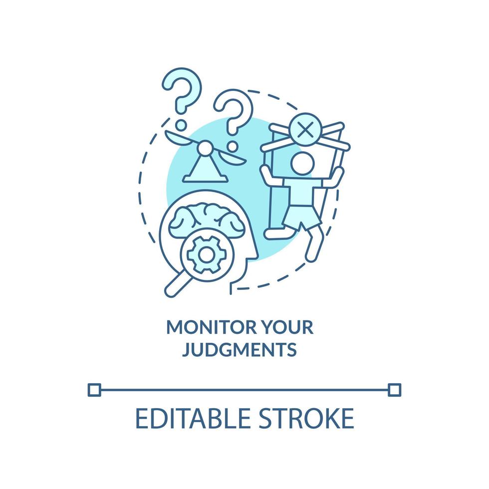 Monitor your judgments turquoise concept icon. Protecting brain from bad news abstract idea thin line illustration. Isolated outline drawing. Editable stroke vector