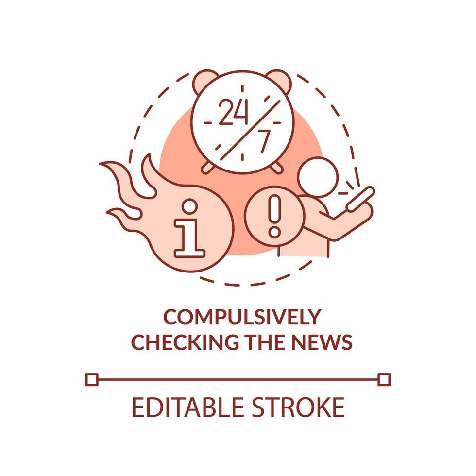 Compulsively checking news red concept icon. Negative effect of media abstract idea thin line illustration. Isolated outline drawing. Editable stroke vector