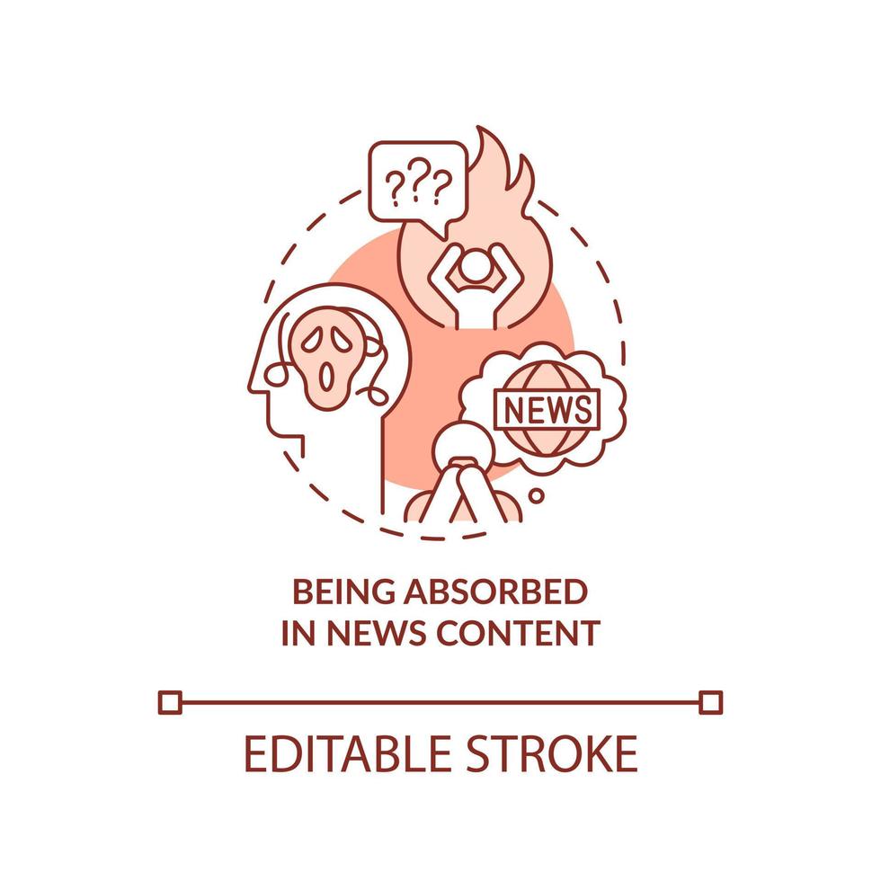 Being absorbed in news content red concept icon. Negative effect of media abstract idea thin line illustration. Isolated outline drawing. Editable stroke vector