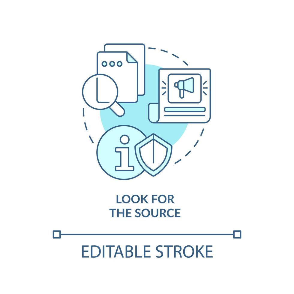 Look for source turquoise concept icon. Protecting brain from bad news abstract idea thin line illustration. Isolated outline drawing. Editable stroke vector