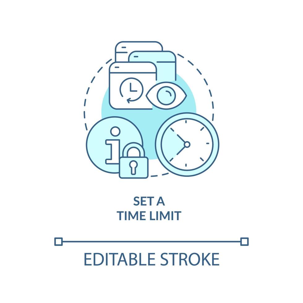 Set time limit turquoise concept icon. Protecting brain from bad news abstract idea thin line illustration. Isolated outline drawing. Editable stroke vector