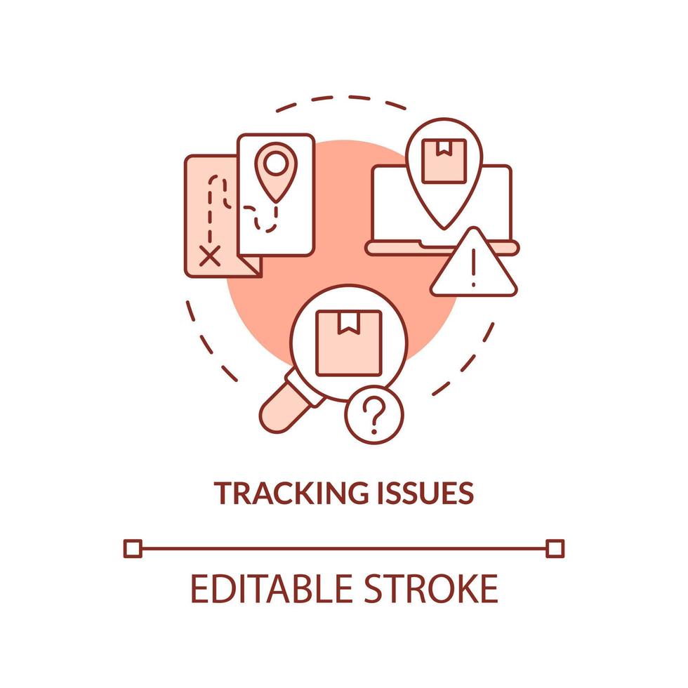 Tracking issues terracotta concept icon. Shipping management. Traditional post minus abstract idea thin line illustration. Isolated outline drawing. Editable stroke vector