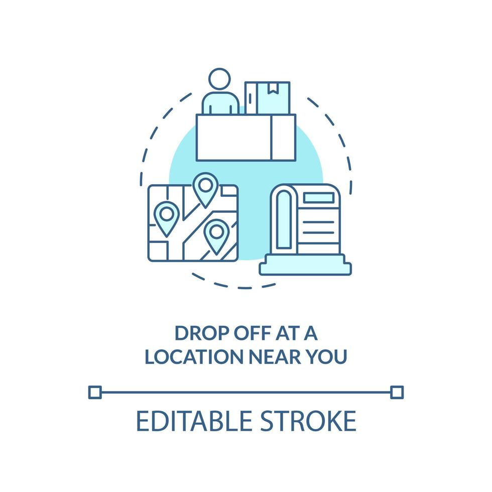 Drop off at location near you turquoise concept icon. Place to receive parcel abstract idea thin line illustration. Isolated outline drawing. Editable stroke vector