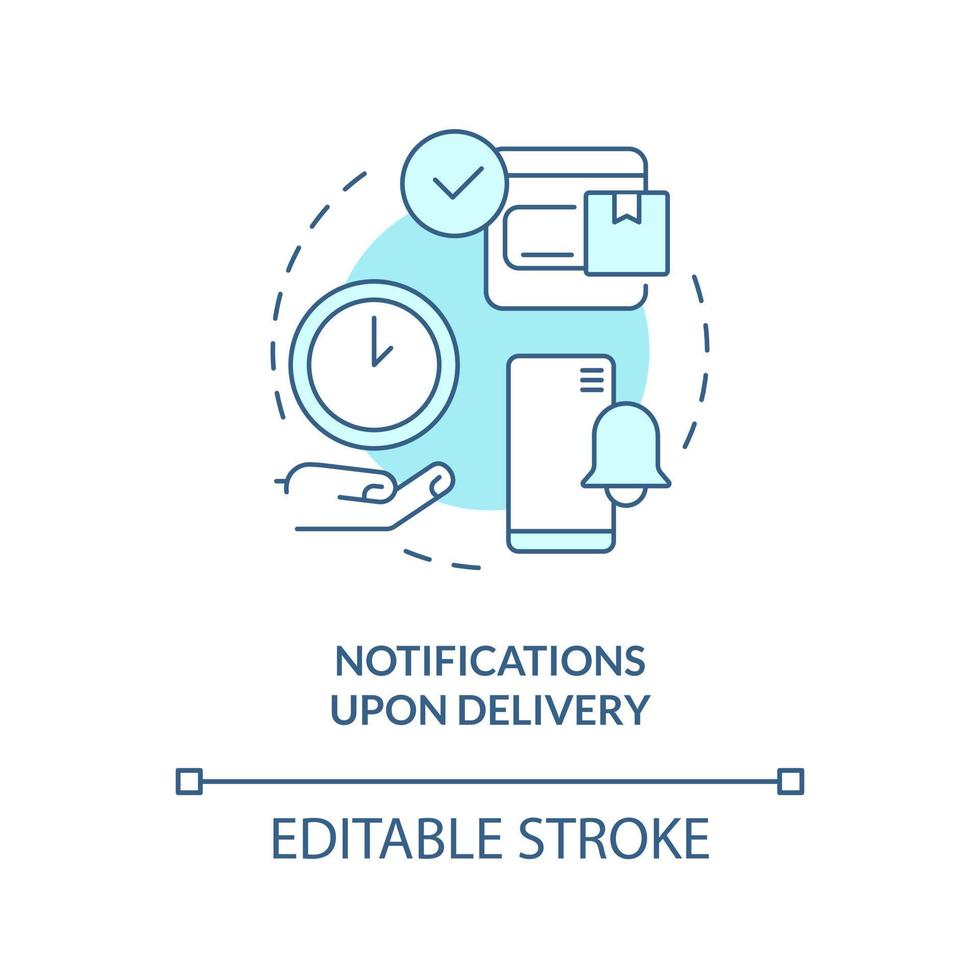 Notifications upon delivery turquoise concept icon. Parcel progress messages abstract idea thin line illustration. Isolated outline drawing. Editable stroke vector