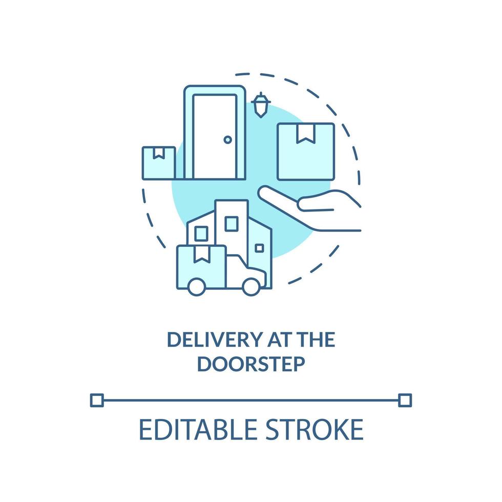 Delivery at doorstep turquoise concept icon. Address shipping. Courier services abstract idea thin line illustration. Isolated outline drawing. Editable stroke vector