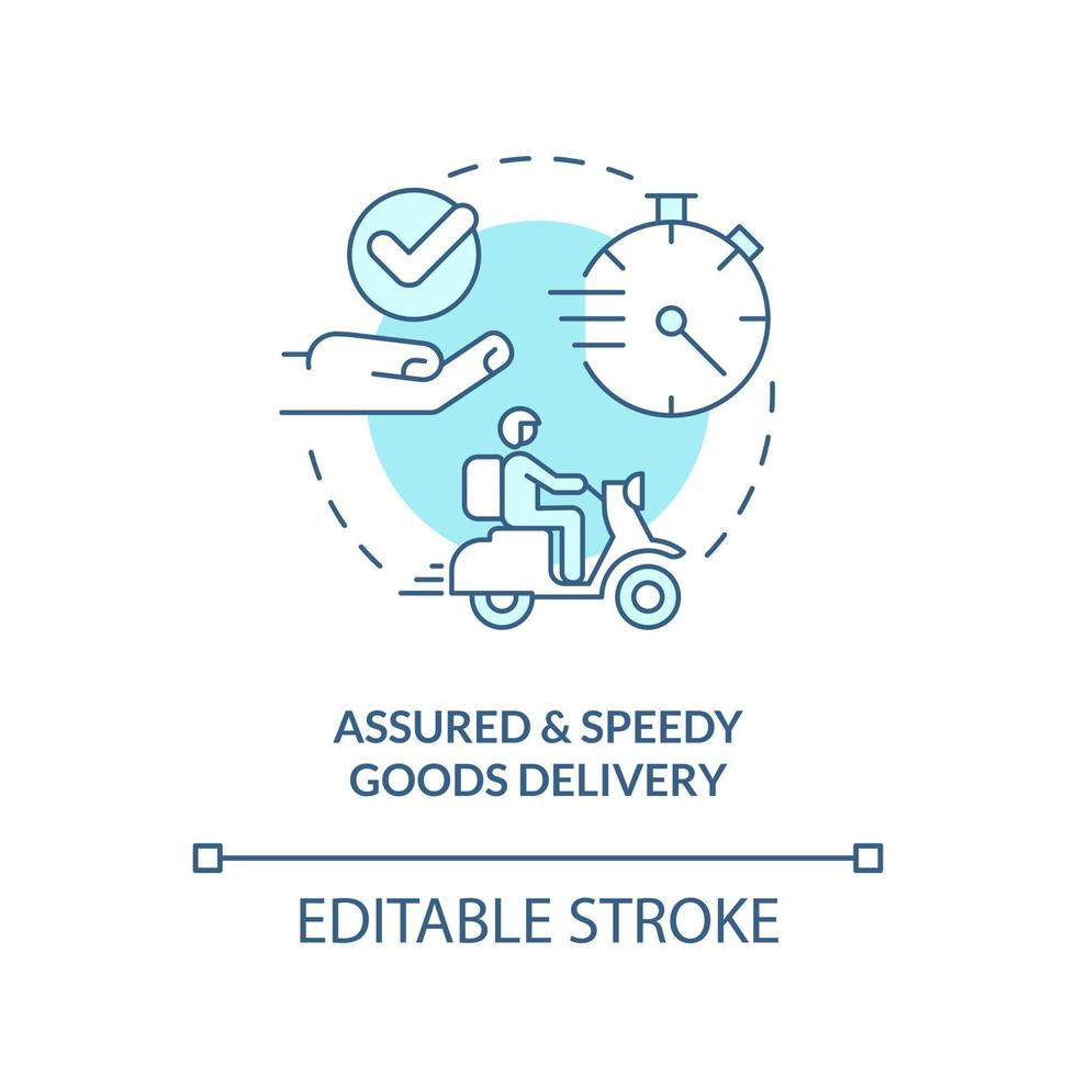 Assured and speedy goods delivery turquoise concept icon. Quick postal service abstract idea thin line illustration. Isolated outline drawing. Editable stroke vector