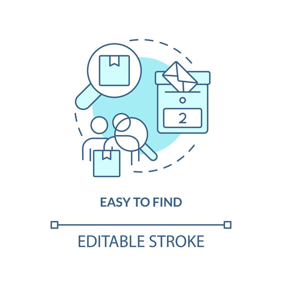 Easy to find turquoise concept icon. Mailboxes advantages. Post box abstract idea thin line illustration. Isolated outline drawing. Editable stroke vector