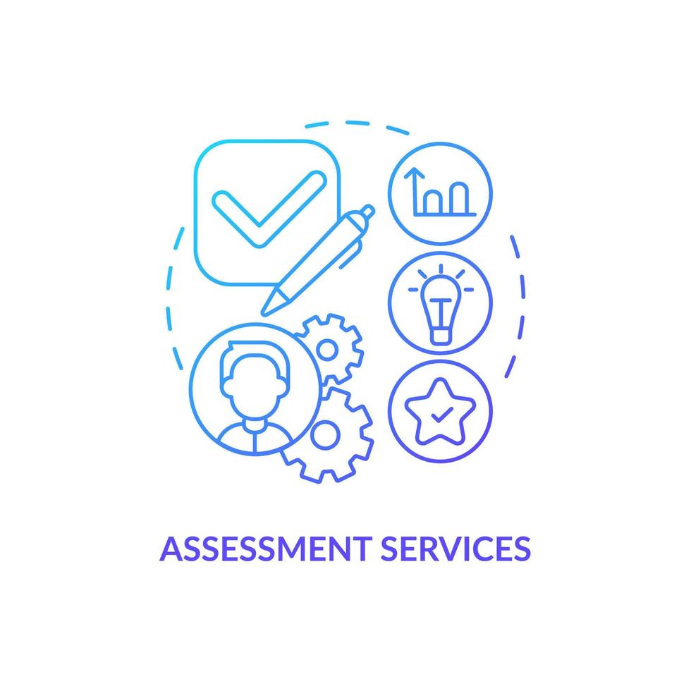 Assessment services blue gradient concept icon. Information. Supplementary education provider abstract idea thin line illustration. Isolated outline drawing vector
