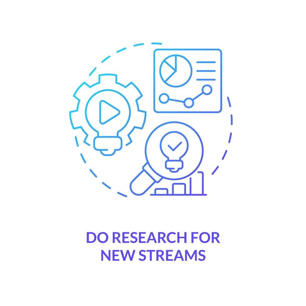 Research for new streams ideas blue gradient concept icon. Professional streamer activity. Blogger tools abstract idea thin line illustration. Isolated outline drawing vector