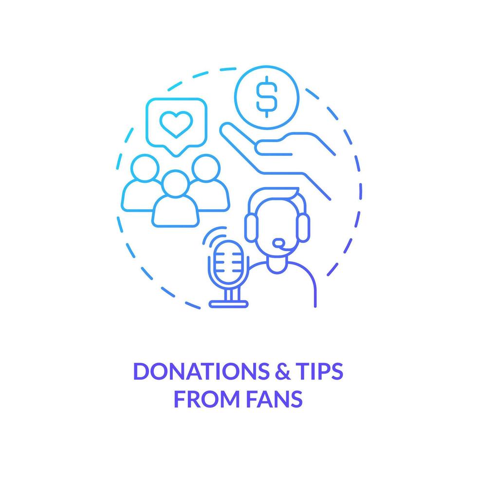 Donations and tips from followers blue gradient concept icon. Blogger profit. Online streaming benefit abstract idea thin line illustration. Isolated outline drawing vector
