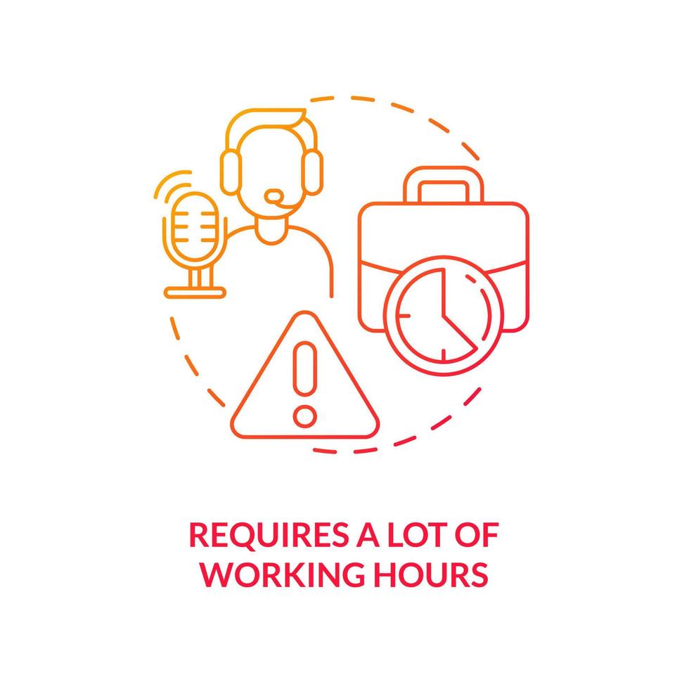 Overworking hours requirement red gradient concept icon. Blogging disadvantage. Live streaming issue abstract idea thin line illustration. Isolated outline drawing vector