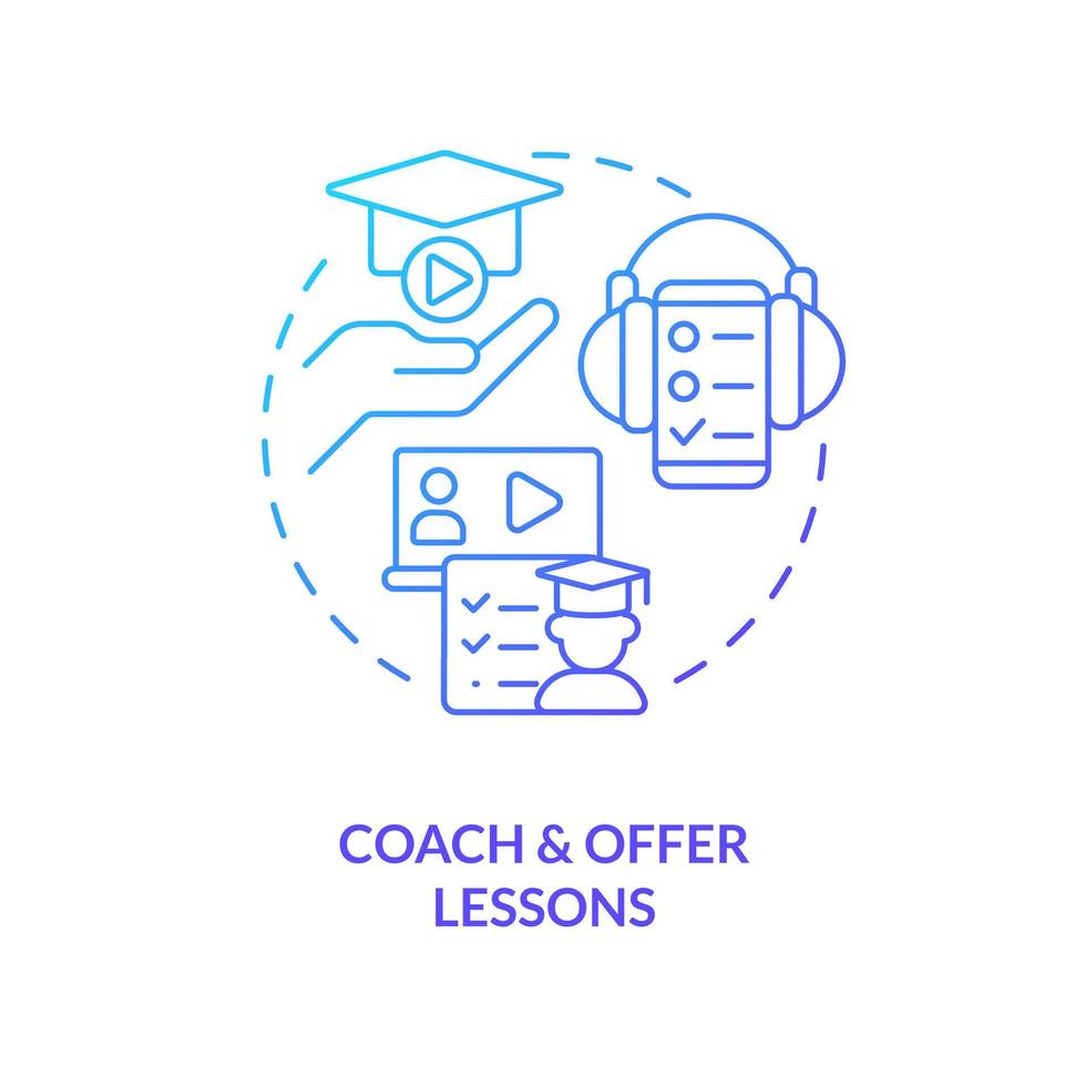 Coach and offer lessons blue gradient concept icon. Personal brand. Earn money with live streaming abstract idea thin line illustration. Isolated outline drawing vector