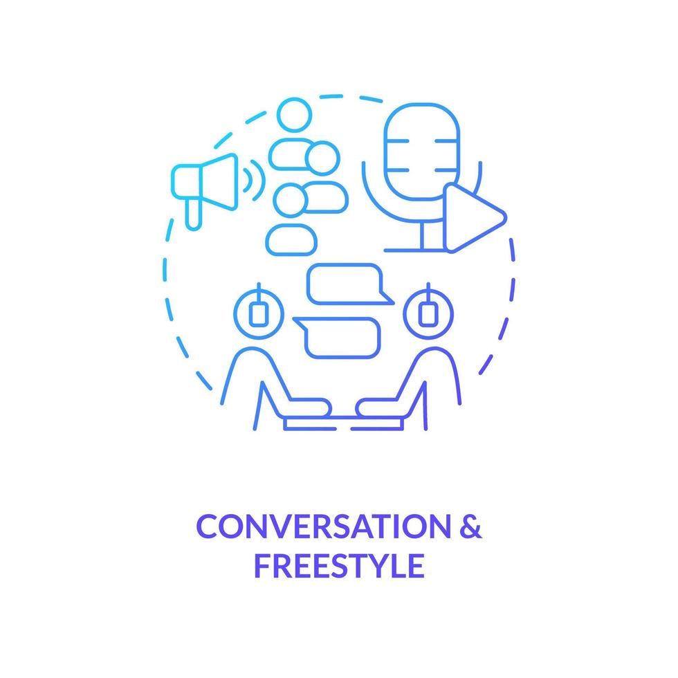 Conversation and freestyle blue gradient concept icon. Digital audio content. Common podcast genre abstract idea thin line illustration. Isolated outline drawing vector