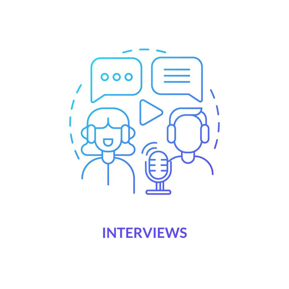 Interviews blue gradient concept icon. Digital audio content. Online broadcasting. Common podcast genre abstract idea thin line illustration. Isolated outline drawing vector