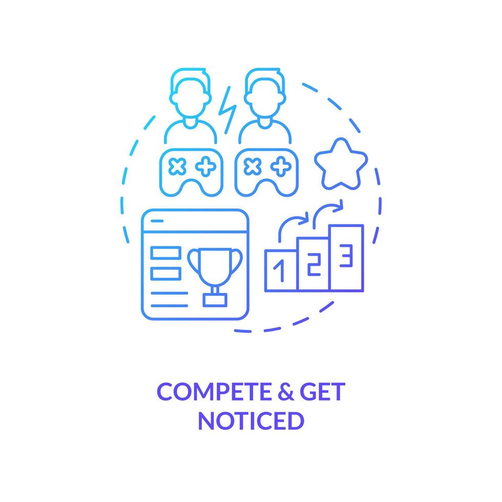 Compete and get noticed blue gradient concept icon. Cyberathlete career. Become professional e sport player abstract idea thin line illustration. Isolated outline drawing vector