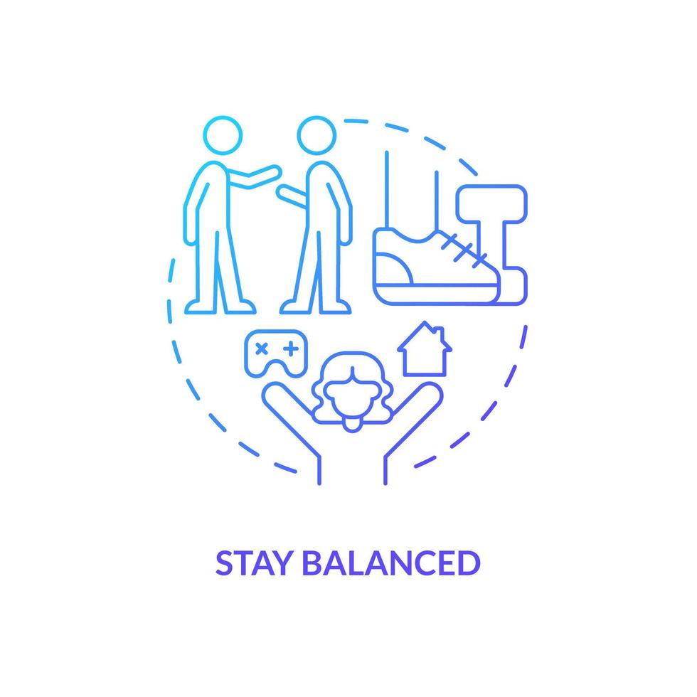 Stay balanced blue gradient concept icon. Cyberathlete career. Become professional e sport player abstract idea thin line illustration. Isolated outline drawing vector