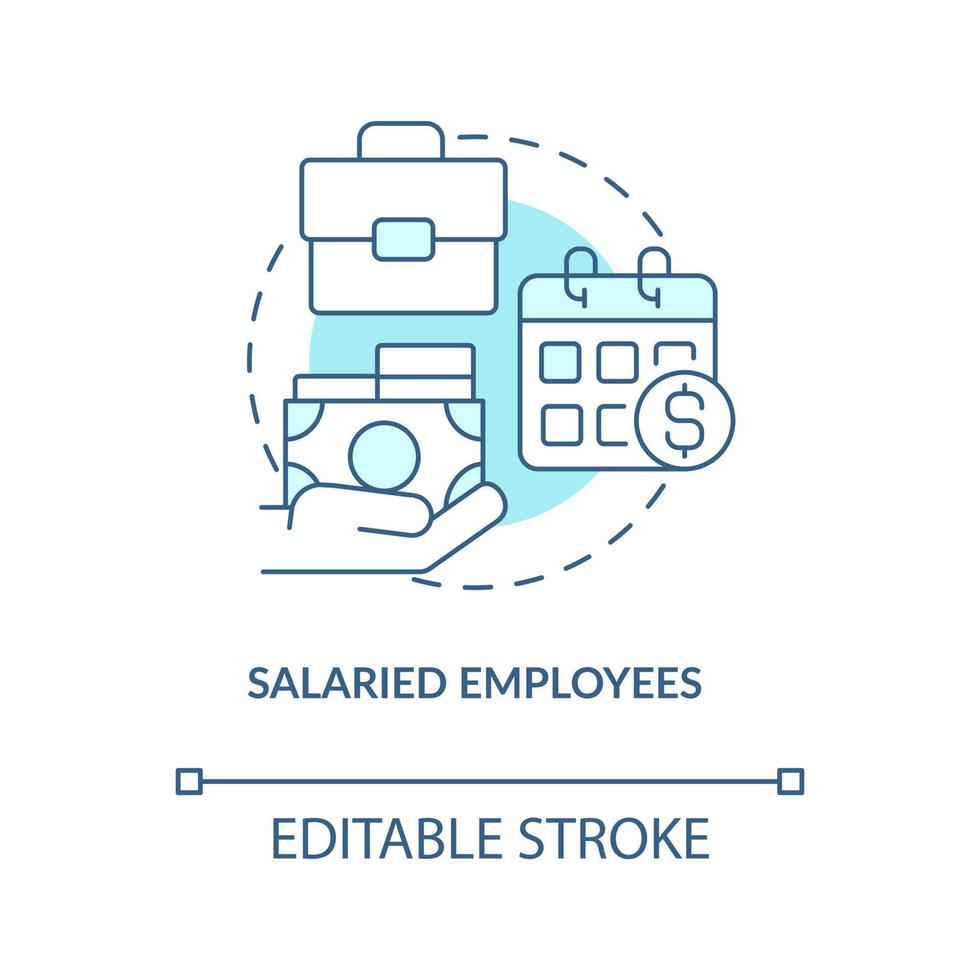Salaried employees turquoise concept icon. Compensation. Payroll processing method abstract idea thin line illustration. Isolated outline drawing. Editable stroke vector