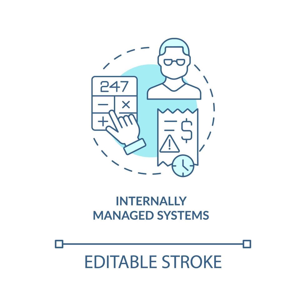 Internally managed systems turquoise concept icon. Small business. Employee payroll abstract idea thin line illustration. Isolated outline drawing. Editable stroke vector