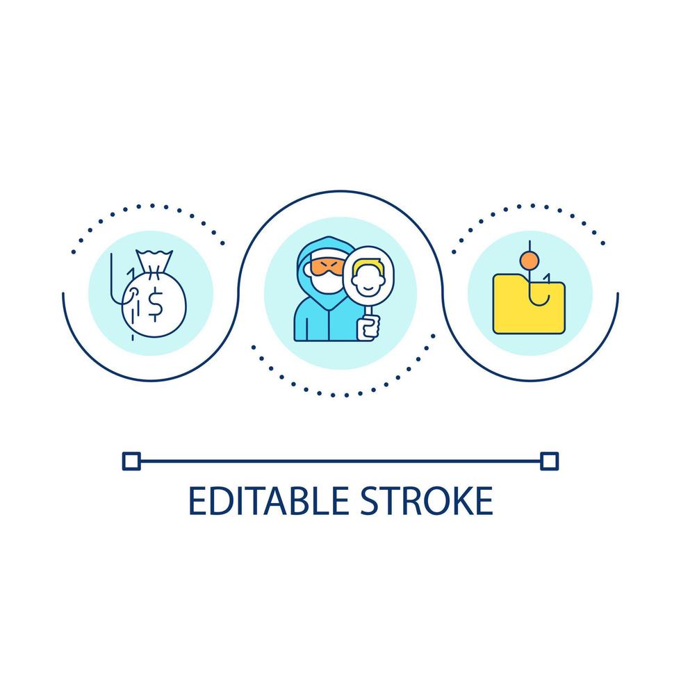 Lure victim loop concept icon. Phishing attack. Stealing personal information. Cybercrime abstract idea thin line illustration. Isolated outline drawing. Editable stroke vector
