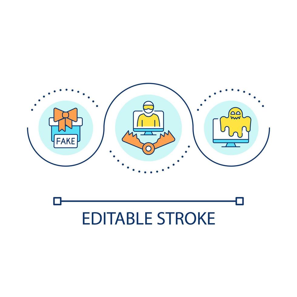 Scam traps loop concept icon. Fake prize. Lure victim. Scareware manipulation. Hacker tricks abstract idea thin line illustration. Isolated outline drawing. Editable stroke vector