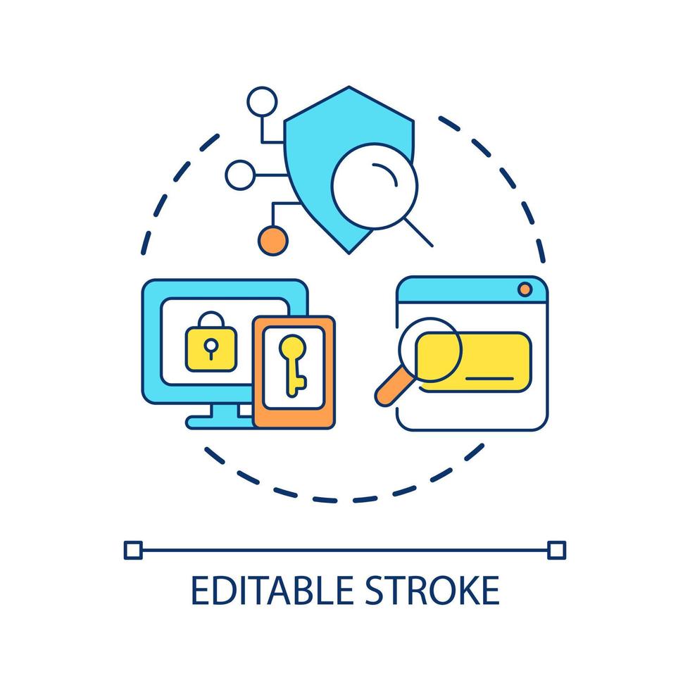 Improve login security concept icon. Reliable password. Safe authentication. Privacy protection abstract idea thin line illustration. Isolated outline drawing. Editable stroke vector