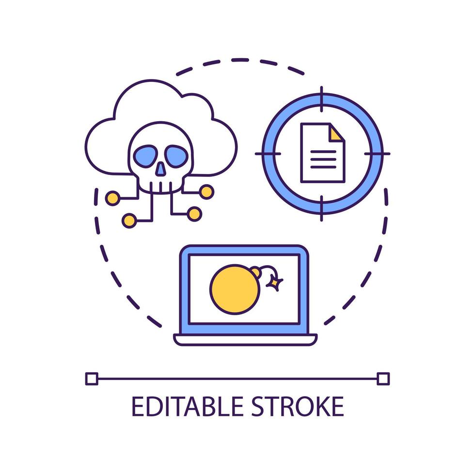 Social engineering attack concept icon. Spread digital virus. Infected files. Cyber hazard. Malware abstract idea thin line illustration. Isolated outline drawing. Editable stroke vector