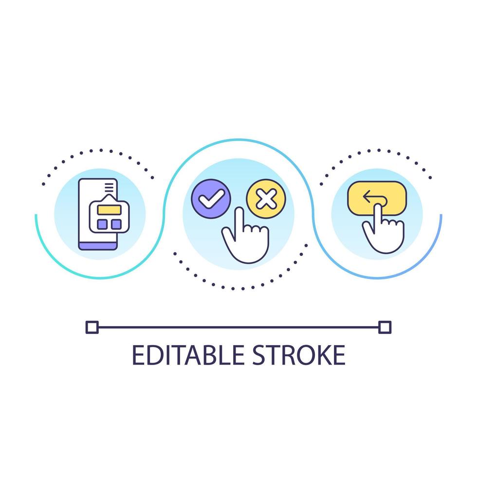 Place user in control loop concept icon. Cancel button. Error recovery. Golden rules of ui design abstract idea thin line illustration. Isolated outline drawing. Editable stroke vector