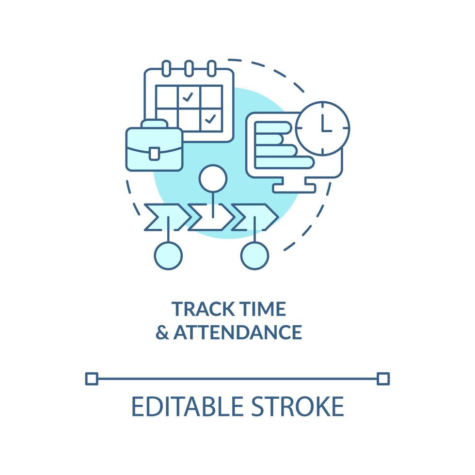 Track time and attendance turquoise concept icon. Management. Payroll processing step abstract idea thin line illustration. Isolated outline drawing. Editable stroke vector