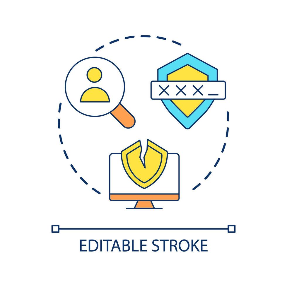 Hacking password concept icon. Digital security problem. Internet safety hazard. Login data protection abstract idea thin line illustration. Isolated outline drawing. Editable stroke vector