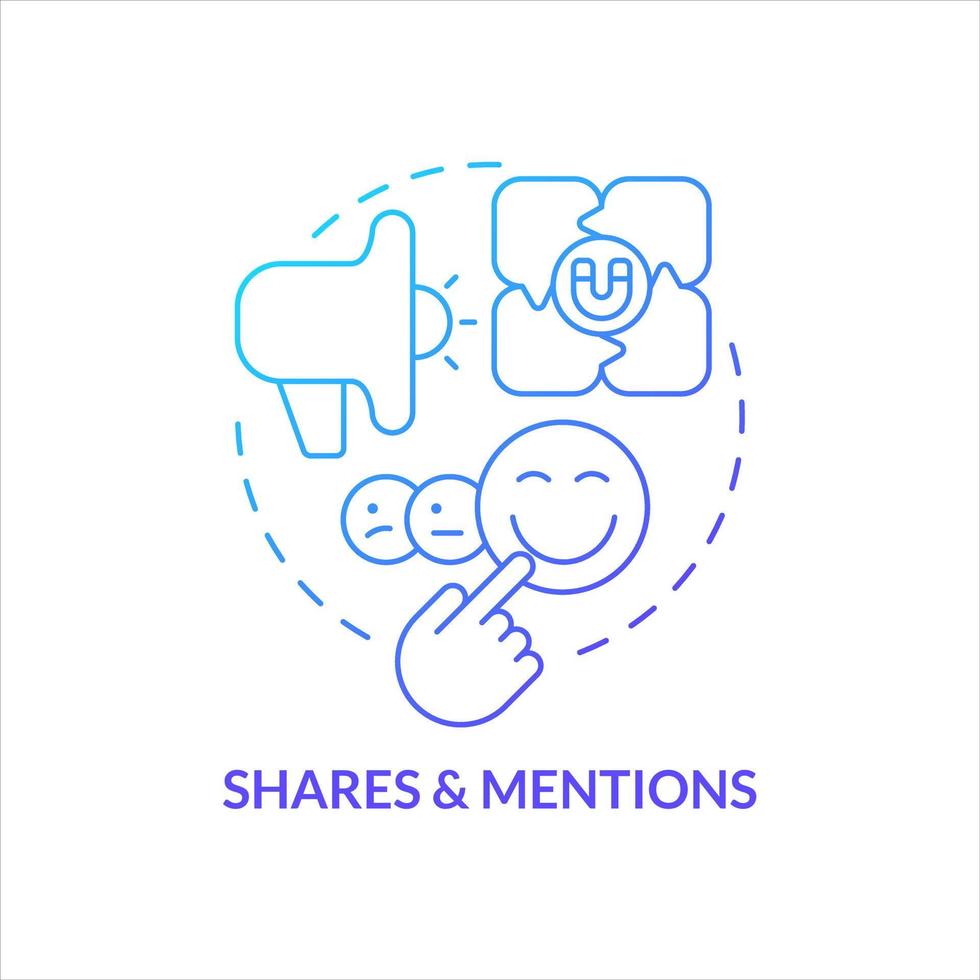 Shares and mentions blue gradient concept icon. Social media spread. Audience activity. Users engagement abstract idea thin line illustration. Isolated outline drawing vector