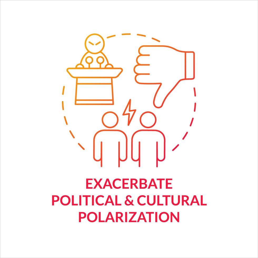 Exacerbate political and cultural polarization red gradient concept icon. Influence public opinion abstract idea thin line illustration. Isolated outline drawing vector