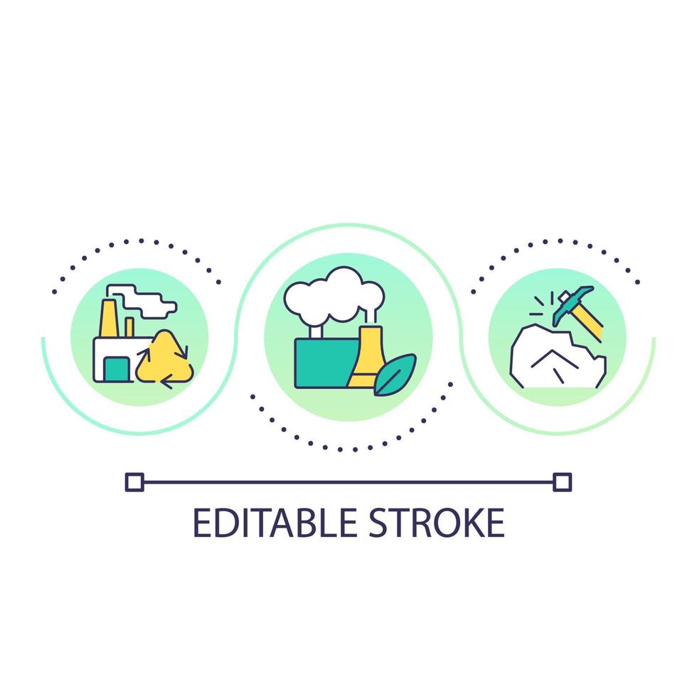 Reduce industrial impact loop concept icon. Environmental manufacturing. Exhaustive resources abstract idea thin line illustration. Isolated outline drawing. Editable stroke vector