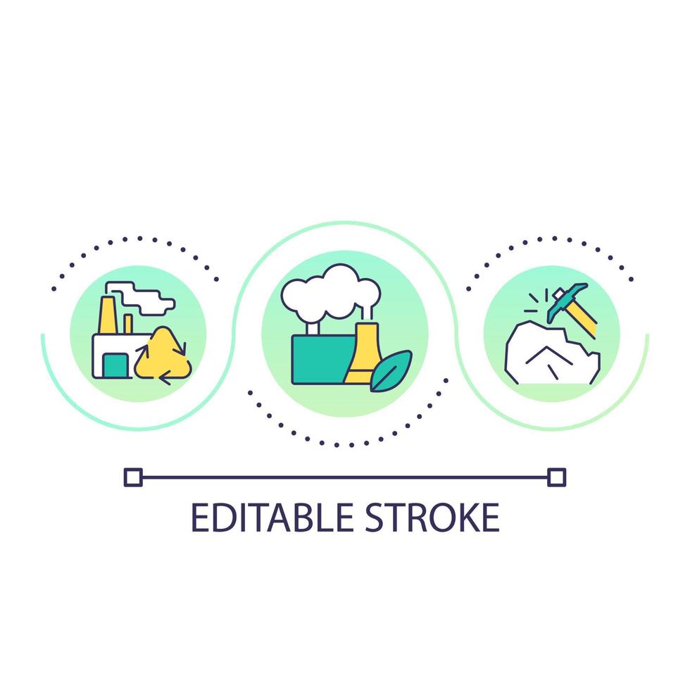 reducir industrial impacto lazo concepto icono. ambiental fabricación. exhaustivo recursos resumen idea Delgado línea ilustración. aislado contorno dibujo. editable carrera vector