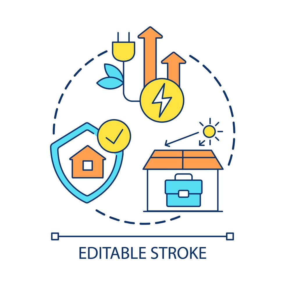 Saving energy consumption concept icon. Reduce power usage. Sustainable house. Eco-friendly abstract idea thin line illustration. Isolated outline drawing. Editable stroke vector