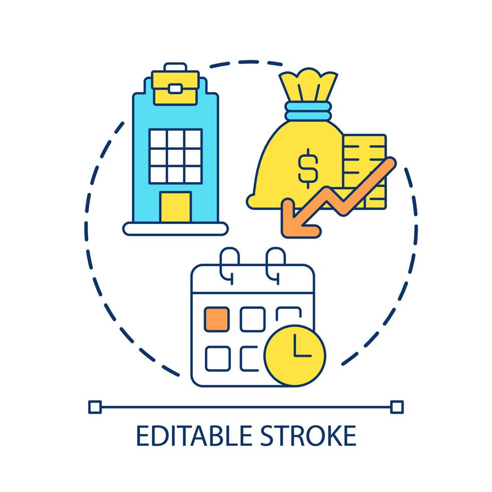 Office workplace concept icon. Strict job schedule. Cost reduction. Business optimization abstract idea thin line illustration. Isolated outline drawing. Editable stroke vector