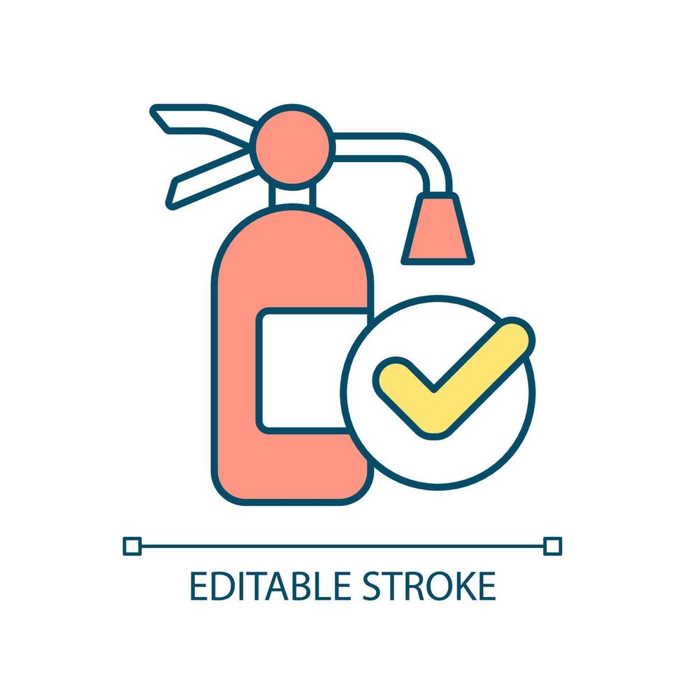 Fire extinguisher RGB color icon. Protection device. Safety inspection. Emergency preparedness. Reduce risks. Isolated vector illustration. Simple filled line drawing. Editable stroke