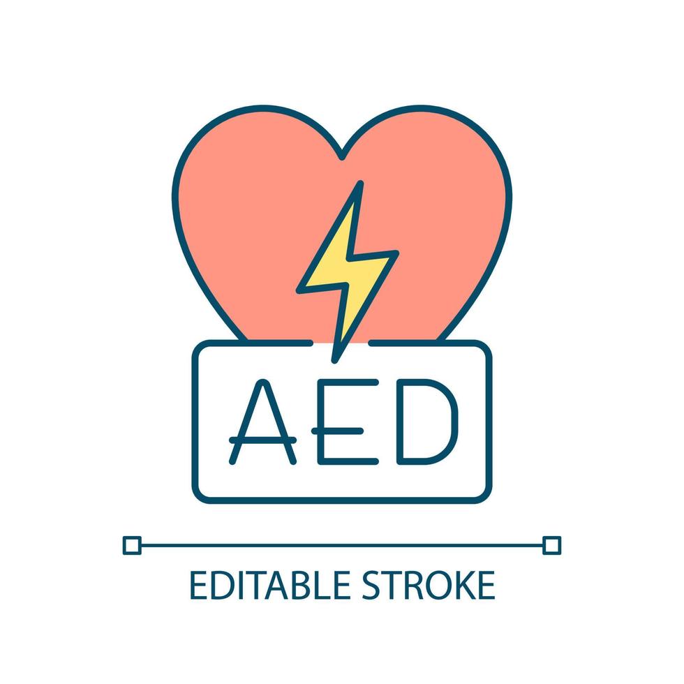 Automated external defibrillator RGB color icon. Electronic device. Heart rhythm. Emergency equipment. Isolated vector illustration. Simple filled line drawing. Editable stroke