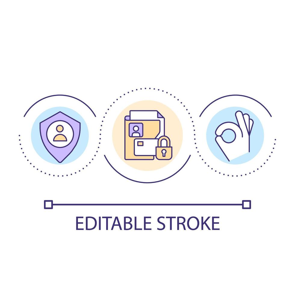 personal información seguridad lazo concepto icono. proteger privado archivos. proporcionar datos la seguridad a cliente resumen idea Delgado línea ilustración. aislado contorno dibujo. editable carrera vector